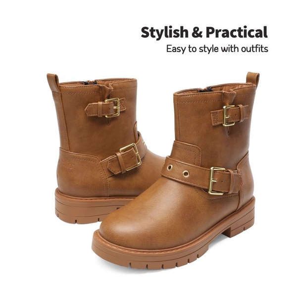 Girls Water-Resistant Zipper Ankle Boots - CAMEL - 1